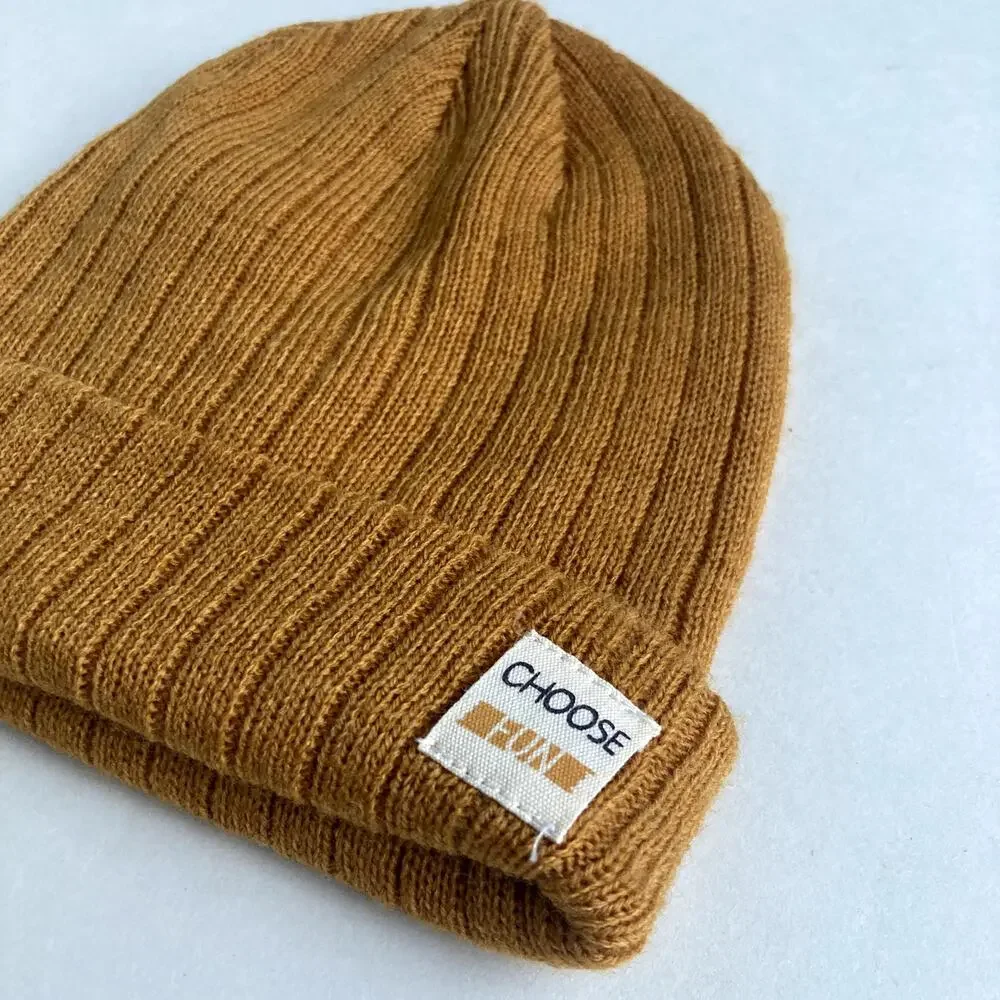 Zara Baby Choose Fun Ribbed Beanie Hat - Mustard